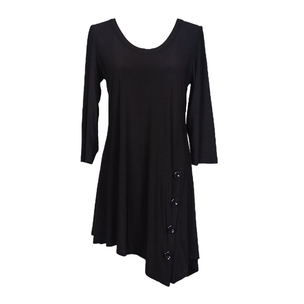 Women's Black Tunic Size XL Assymetrical Button Details Long Sleeve NWT